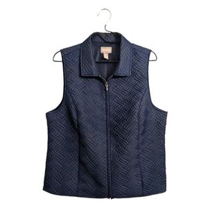 Chico's Woman Navy Blue Quilted Vest Full Zip Collared Lightweight Pockets L/12